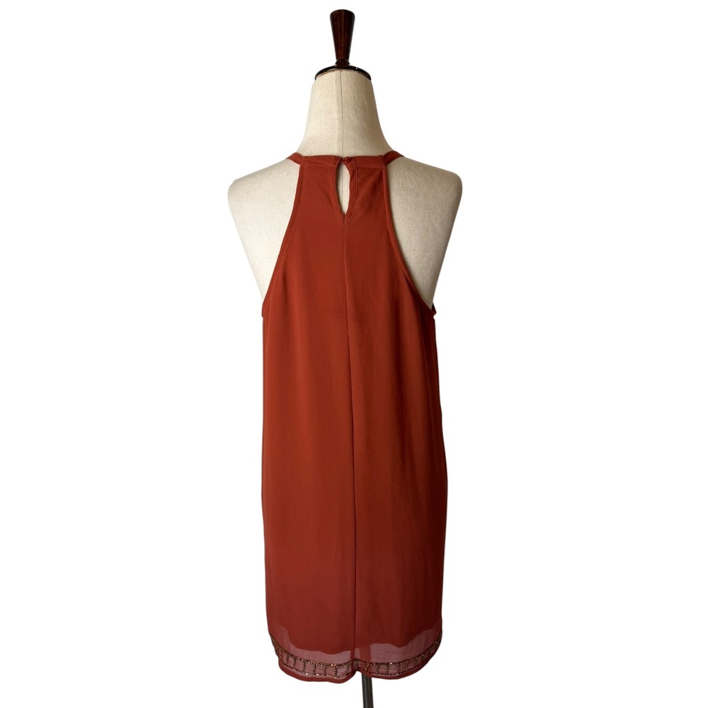 Forever 21 Dress Women Medium Orange Rust Beaded Embroidered Boho Halter Party - Picture 3 of 11